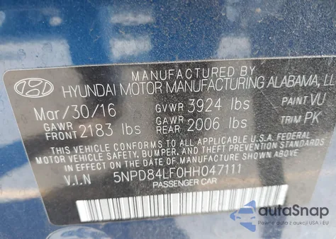 2017 Hyundai Elantra Se z USA, uszkodzony, nr VIN 5NPD84LF0HH047111
